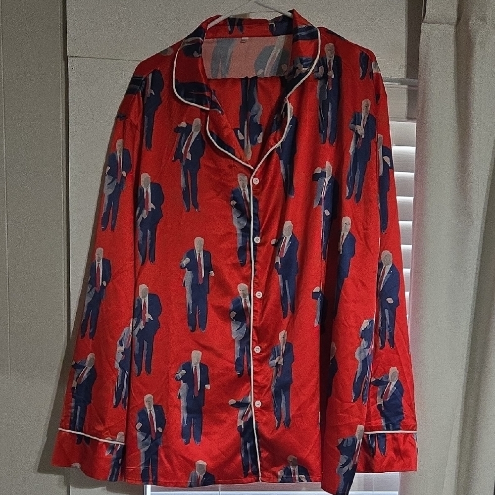 Red Pajama Silk Set - Trump Dancing Print/Gag Gift